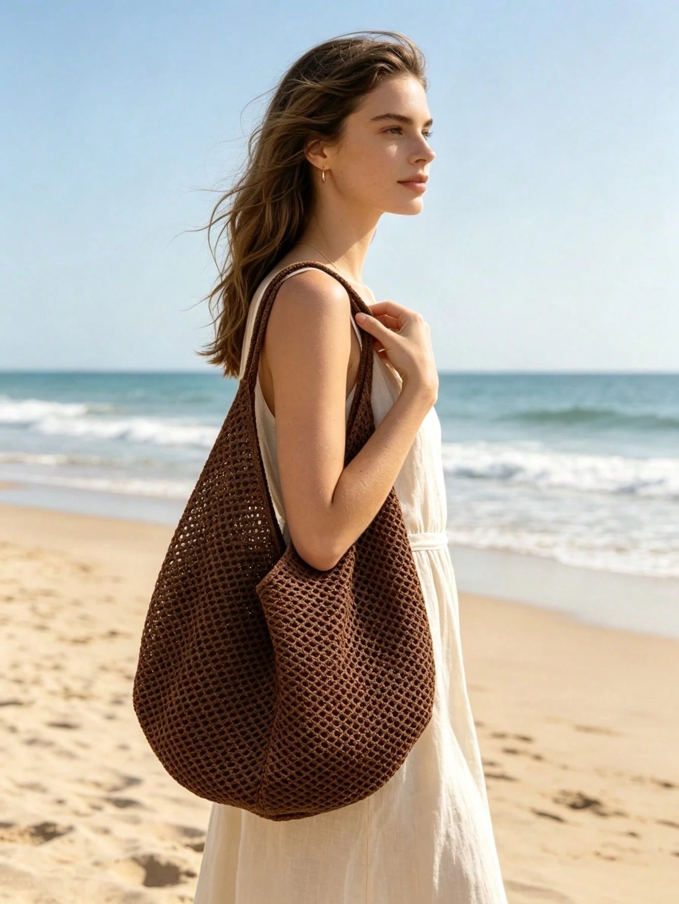 Large Capacity Crochet Shoulder Tote Bag, Lightweight Multifunctional Knitted Handbag, Suitable For Travel, Beach, Vacation And Daily Use, Boho Chic