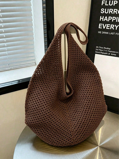 Large Capacity Crochet Shoulder Tote Bag, Lightweight Multifunctional Knitted Handbag, Suitable For Travel, Beach, Vacation And Daily Use, Boho Chic