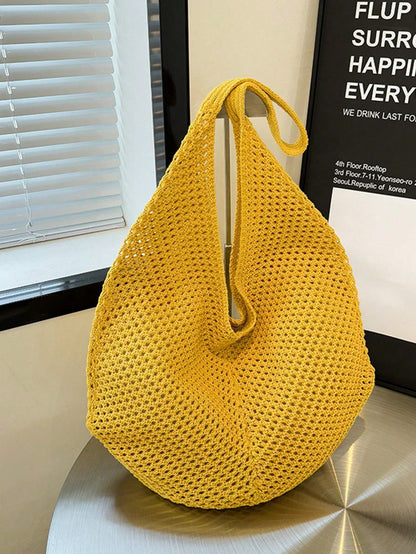 Large Capacity Crochet Shoulder Tote Bag, Lightweight Multifunctional Knitted Handbag, Suitable For Travel, Beach, Vacation And Daily Use, Boho Chic