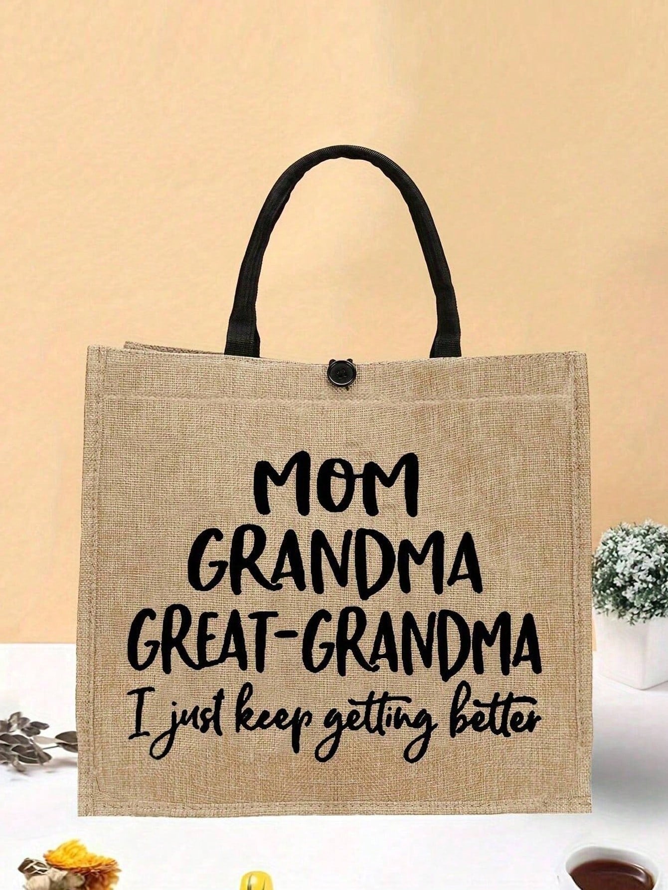 Large Capacity Mom & Grandma Tote Bag- Fashionable Women's Casual Handbag And Shopping Bag- Perfect Gift Idea, Women's Linen High Capacity Tote Bag, Graduation Gift, Letter Print Fashion Teacher Tot