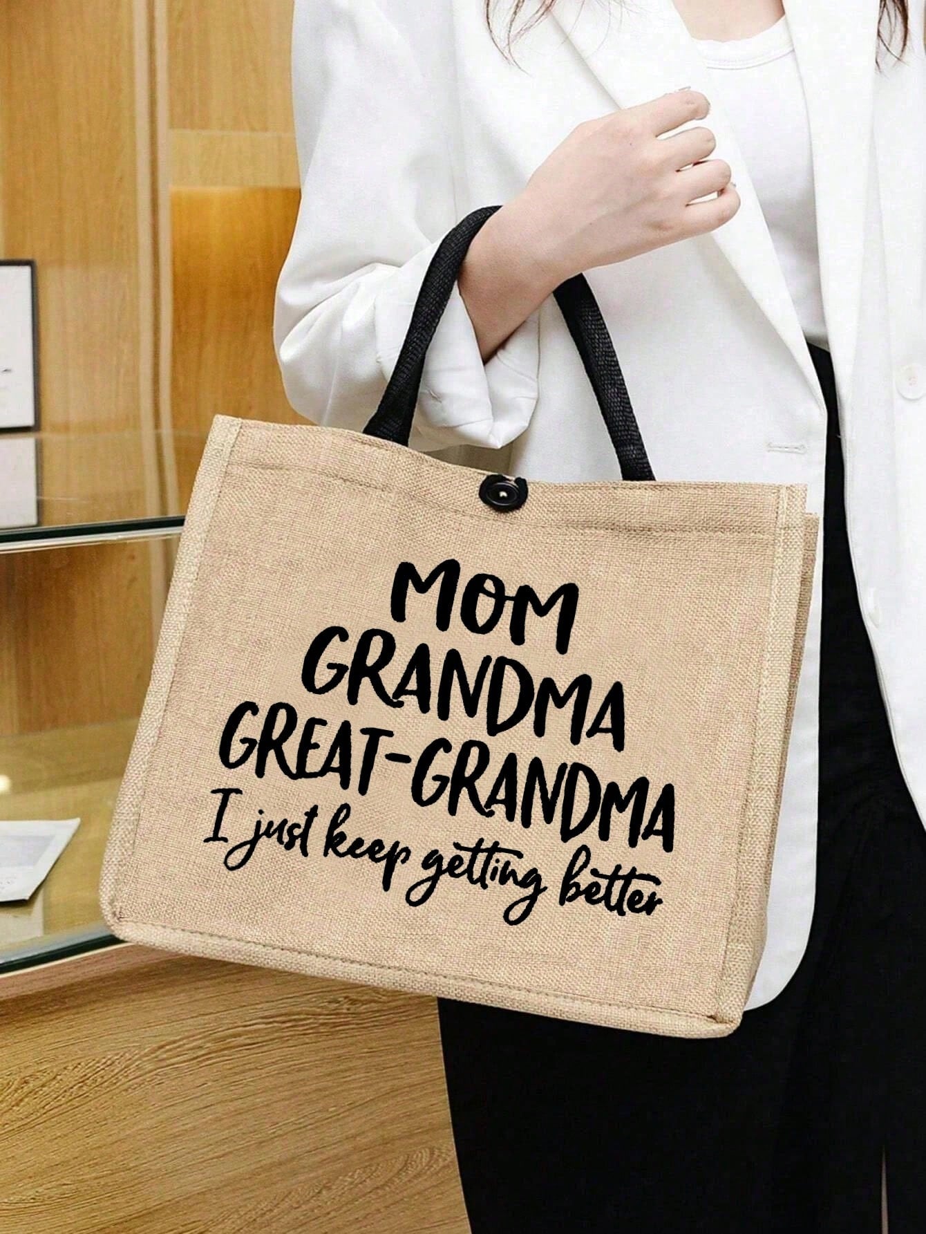 Large Capacity Mom & Grandma Tote Bag- Fashionable Women's Casual Handbag And Shopping Bag- Perfect Gift Idea, Women's Linen High Capacity Tote Bag, Graduation Gift, Letter Print Fashion Teacher Tot