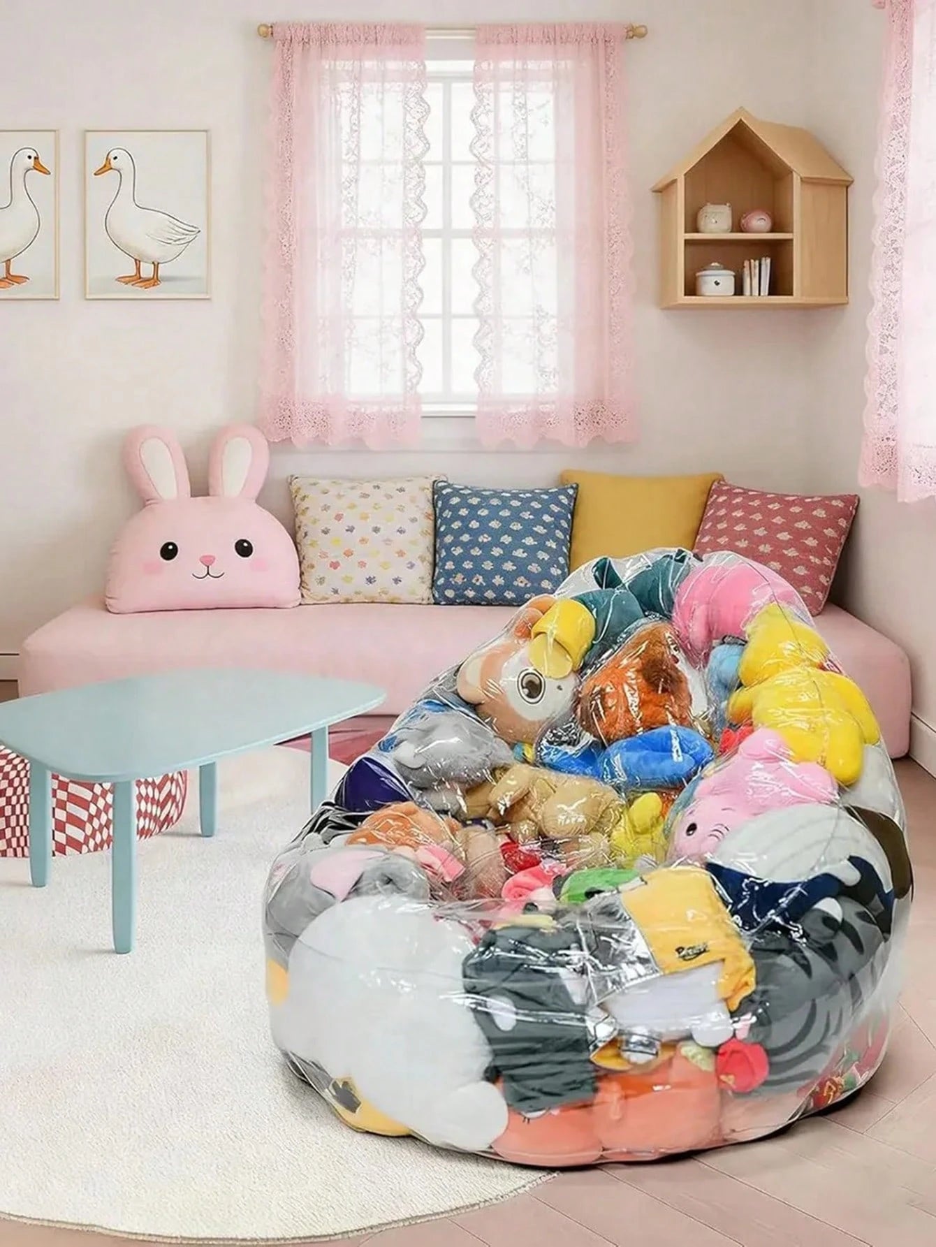 Large Capacity Sofa Storage Bag DIY Doll Storage Bag, Space-Saving Multi-Functional Storage Bag With Transparent Visible Plastic Storage Compartments