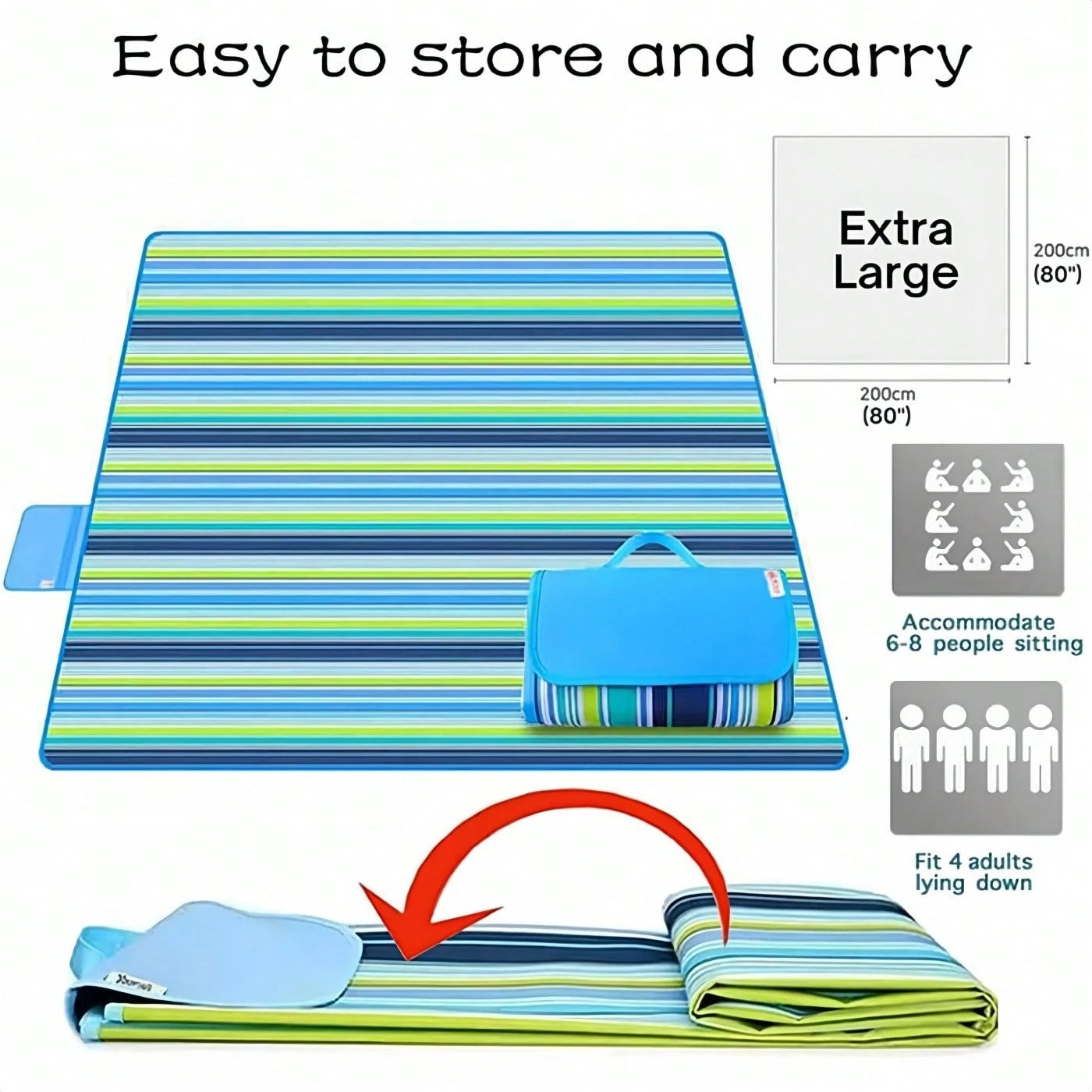 Large Picnic Blanket, Beach Blanket, Sandproof Waterproof, Lightweight Handy Mat, Portable Beach Mat For Camping Hiking Travel Park Beach, Mother Father's Day Gift