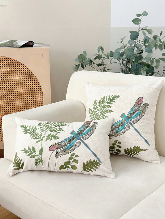 LCUHPCL 1pc 3D Embroidered Leaf & Dragonfly Pillow Case, All-Season Commuter Style, Home Decor For Living Room, Bedroom, Sofa