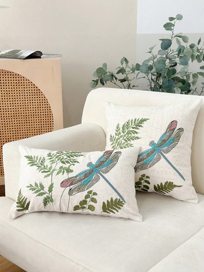 LCUHPCL 1pc 3D Embroidered Leaf & Dragonfly Pillow Case, All-Season Commuter Style, Home Decor For Living Room, Bedroom, Sofa