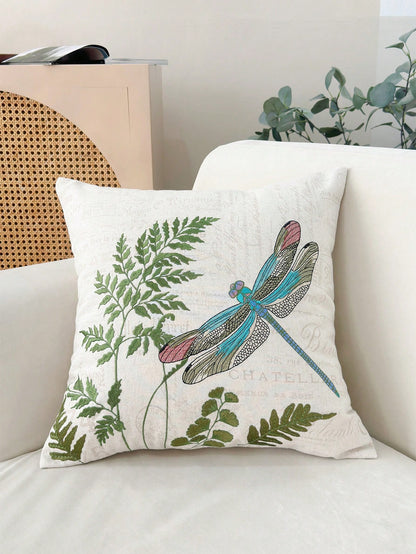 LCUHPCL 1pc 3D Embroidered Leaf & Dragonfly Pillow Case, All-Season Commuter Style, Home Decor For Living Room, Bedroom, Sofa