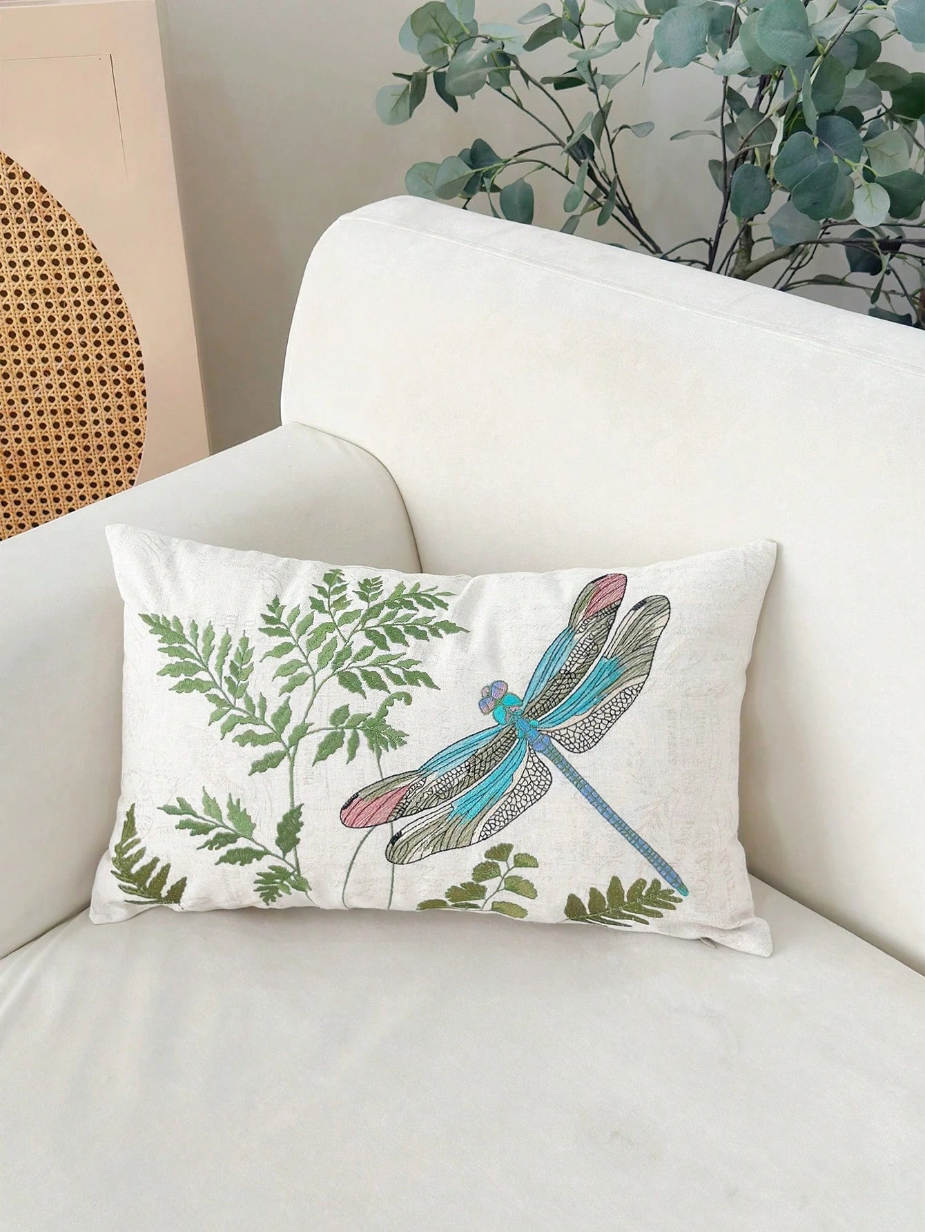 LCUHPCL 1pc 3D Embroidered Leaf & Dragonfly Pillow Case, All-Season Commuter Style, Home Decor For Living Room, Bedroom, Sofa
