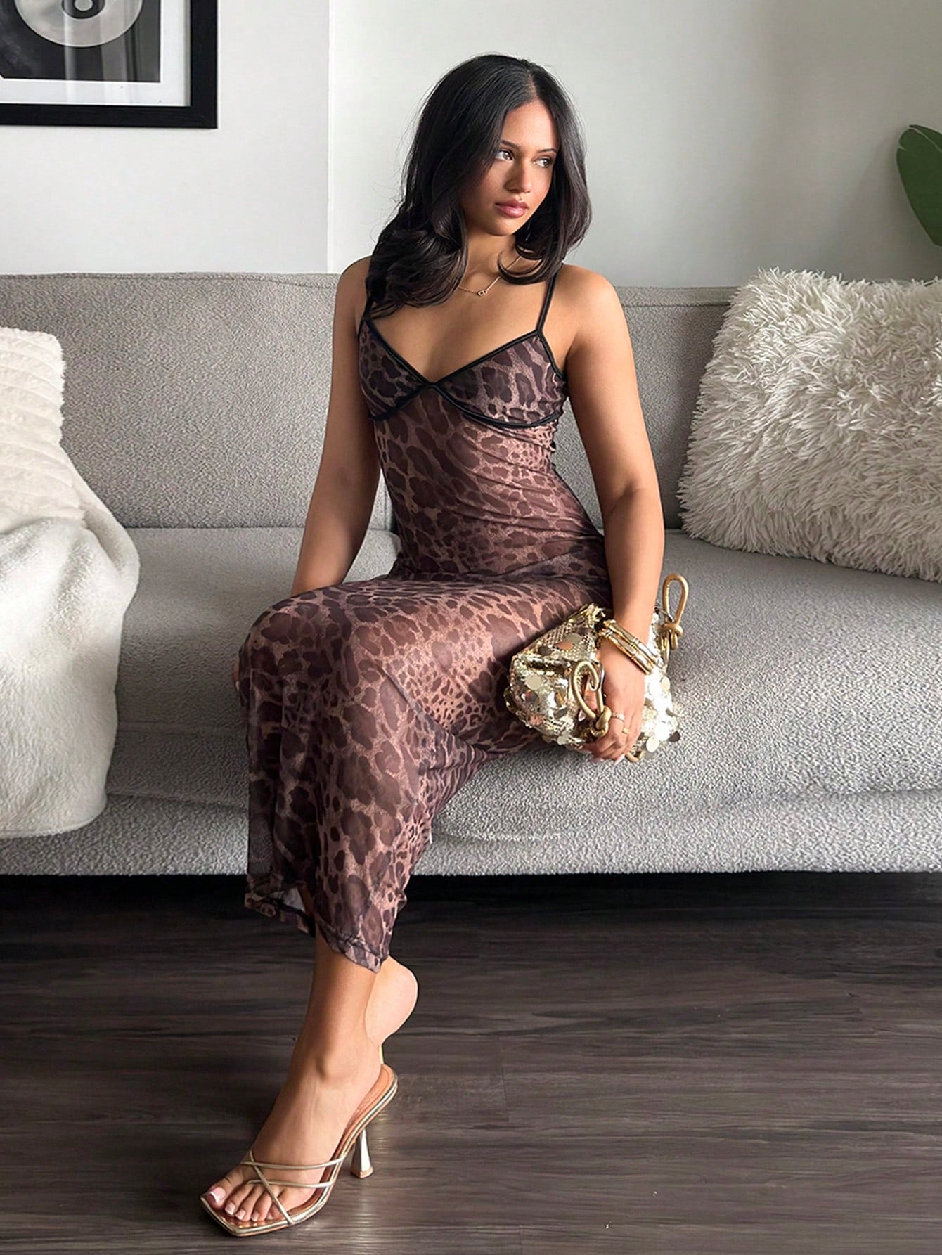 leahseptember New Sexy Leopard Print Mesh Slip Dress, Skinny Fit, Long Style,Tea Party Dress Glamorous Sensual, Alluring Figure Flattering Summer Dresses For Women Bodycon Dress