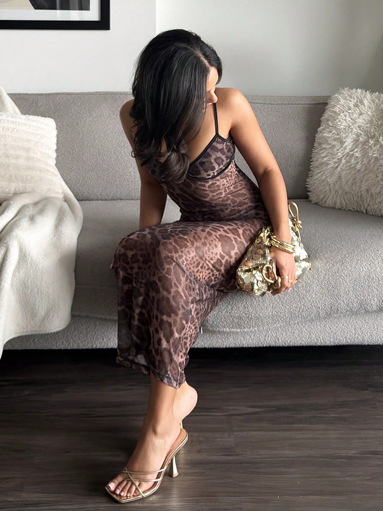 leahseptember New Sexy Leopard Print Mesh Slip Dress, Skinny Fit, Long Style,Tea Party Dress Glamorous Sensual, Alluring Figure Flattering Summer Dresses For Women Bodycon Dress
