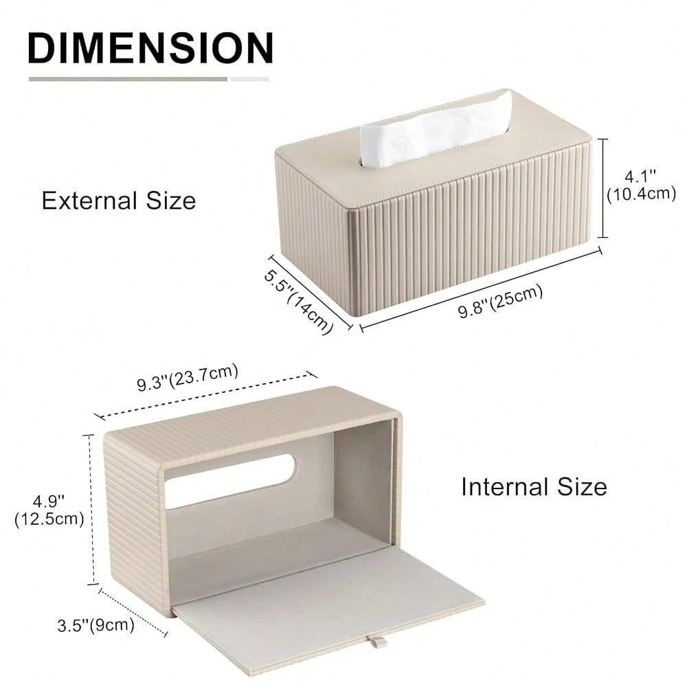 Leather Tissue Box Cover Rectangular Tissue Box Holder With Magnetic Bottom, Napkin & Facial Tissue Holder Dispenser For Home, Office (
