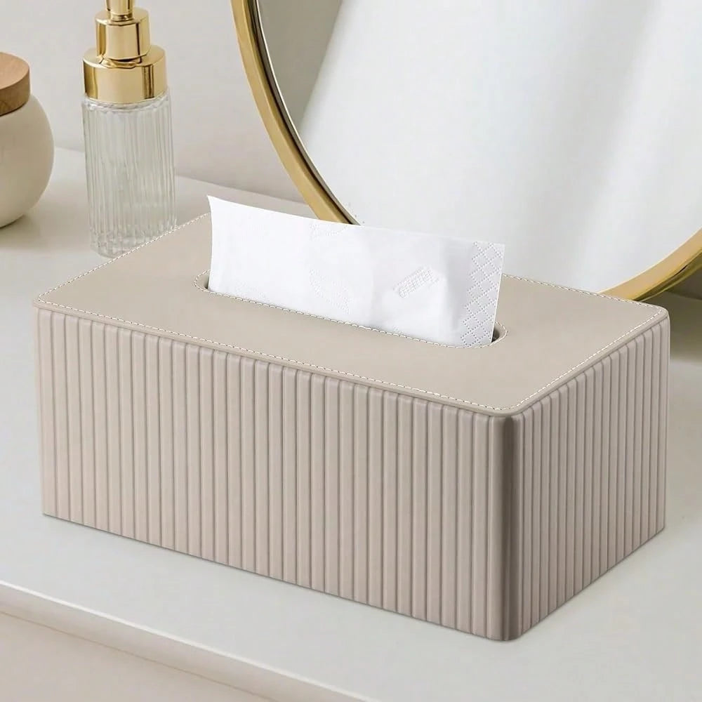 Leather Tissue Box Cover Rectangular Tissue Box Holder With Magnetic Bottom, Napkin & Facial Tissue Holder Dispenser For Home, Office (