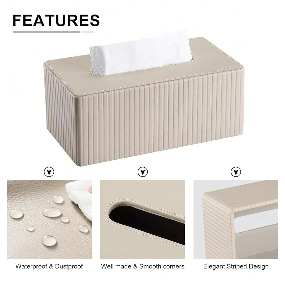 Leather Tissue Box Cover Rectangular Tissue Box Holder With Magnetic Bottom, Napkin & Facial Tissue Holder Dispenser For Home, Office (