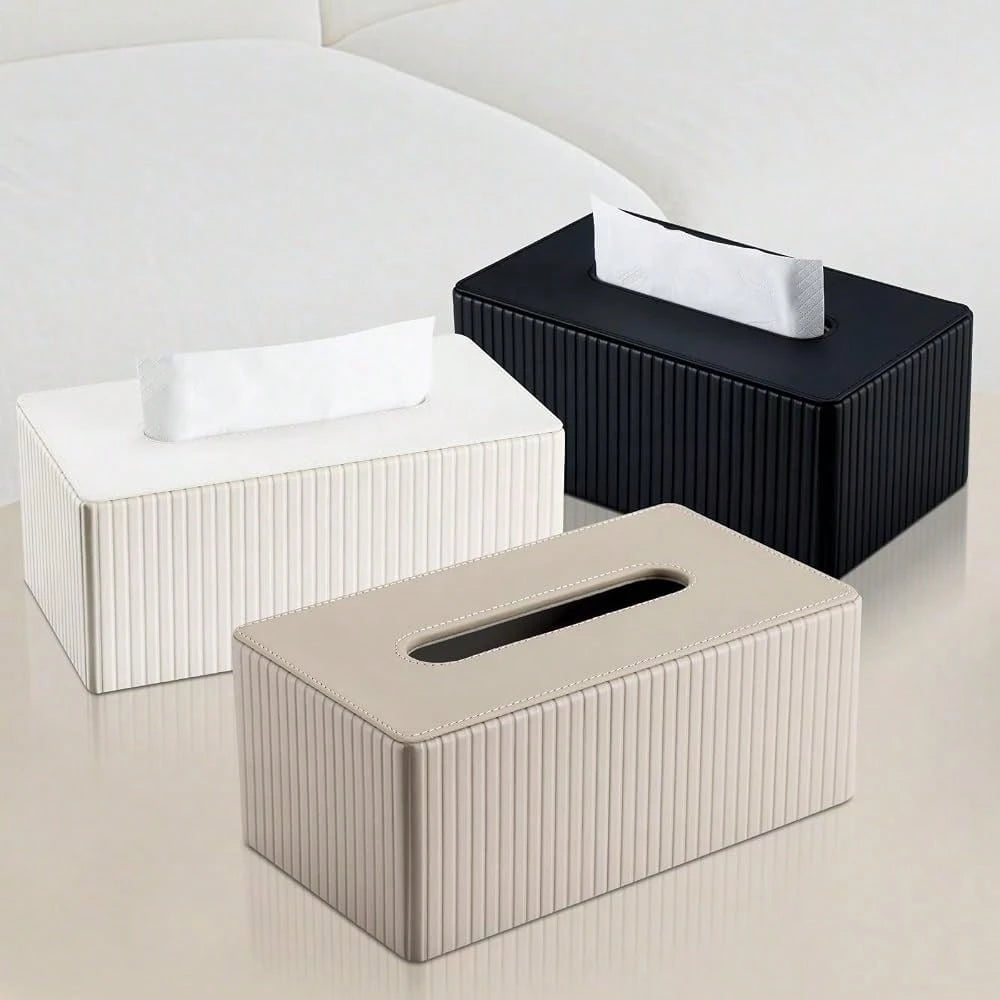 Leather Tissue Box Cover Rectangular Tissue Box Holder With Magnetic Bottom, Napkin & Facial Tissue Holder Dispenser For Home, Office (
