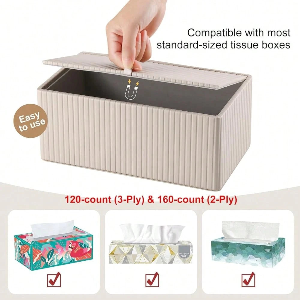 Leather Tissue Box Cover Rectangular Tissue Box Holder With Magnetic Bottom, Napkin & Facial Tissue Holder Dispenser For Home, Office (