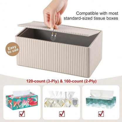 Leather Tissue Box Cover Rectangular Tissue Box Holder With Magnetic Bottom, Napkin & Facial Tissue Holder Dispenser For Home, Office (