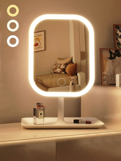 LED Lighted Makeup Mirror, 3 Lighting Modes, Touch Control, Portable Stand, Foldable For Storage, Travel Makeup Mirror, Rechargeable Portable LED Makeup Mirror, Gift For Women, Birthday, Graduation, H