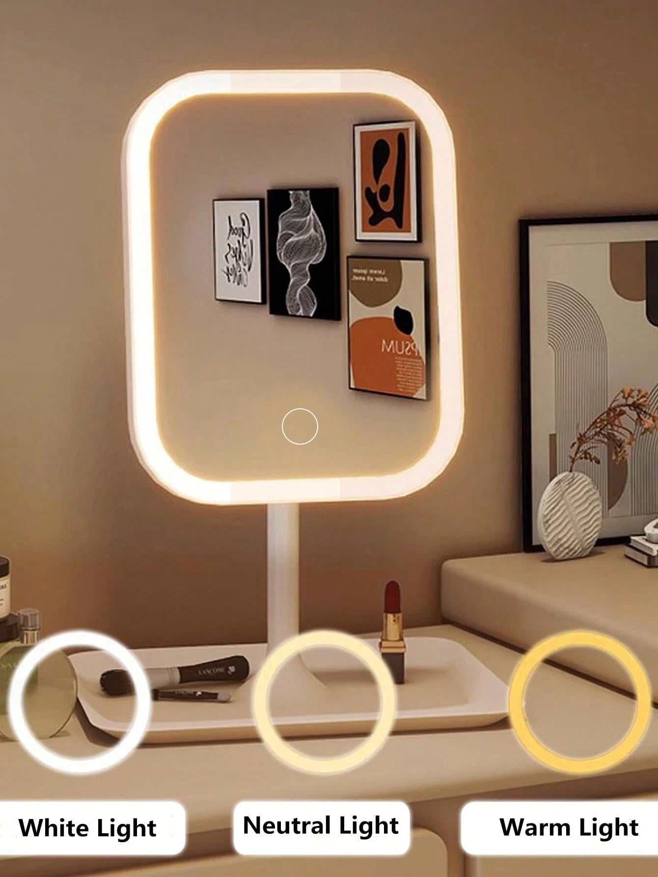 LED Lighted Makeup Mirror, 3 Lighting Modes, Touch Control, Portable Stand, Foldable For Storage, Travel Makeup Mirror, Rechargeable Portable LED Makeup Mirror, Gift For Women, Birthday, Graduation, H