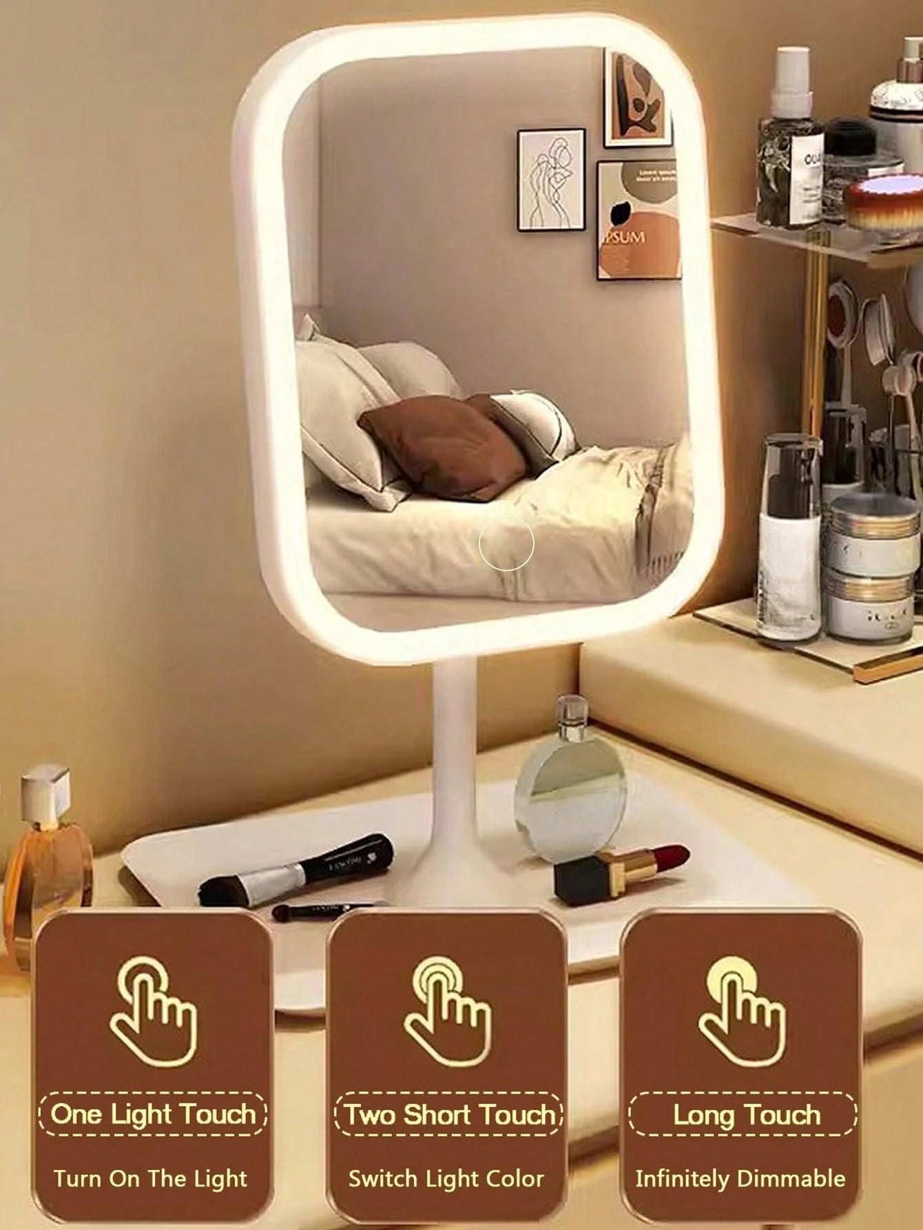 LED Lighted Makeup Mirror, 3 Lighting Modes, Touch Control, Portable Stand, Foldable For Storage, Travel Makeup Mirror, Rechargeable Portable LED Makeup Mirror, Gift For Women, Birthday, Graduation, H