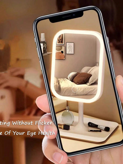 LED Lighted Makeup Mirror, 3 Lighting Modes, Touch Control, Portable Stand, Foldable For Storage, Travel Makeup Mirror, Rechargeable Portable LED Makeup Mirror, Gift For Women, Birthday, Graduation, H