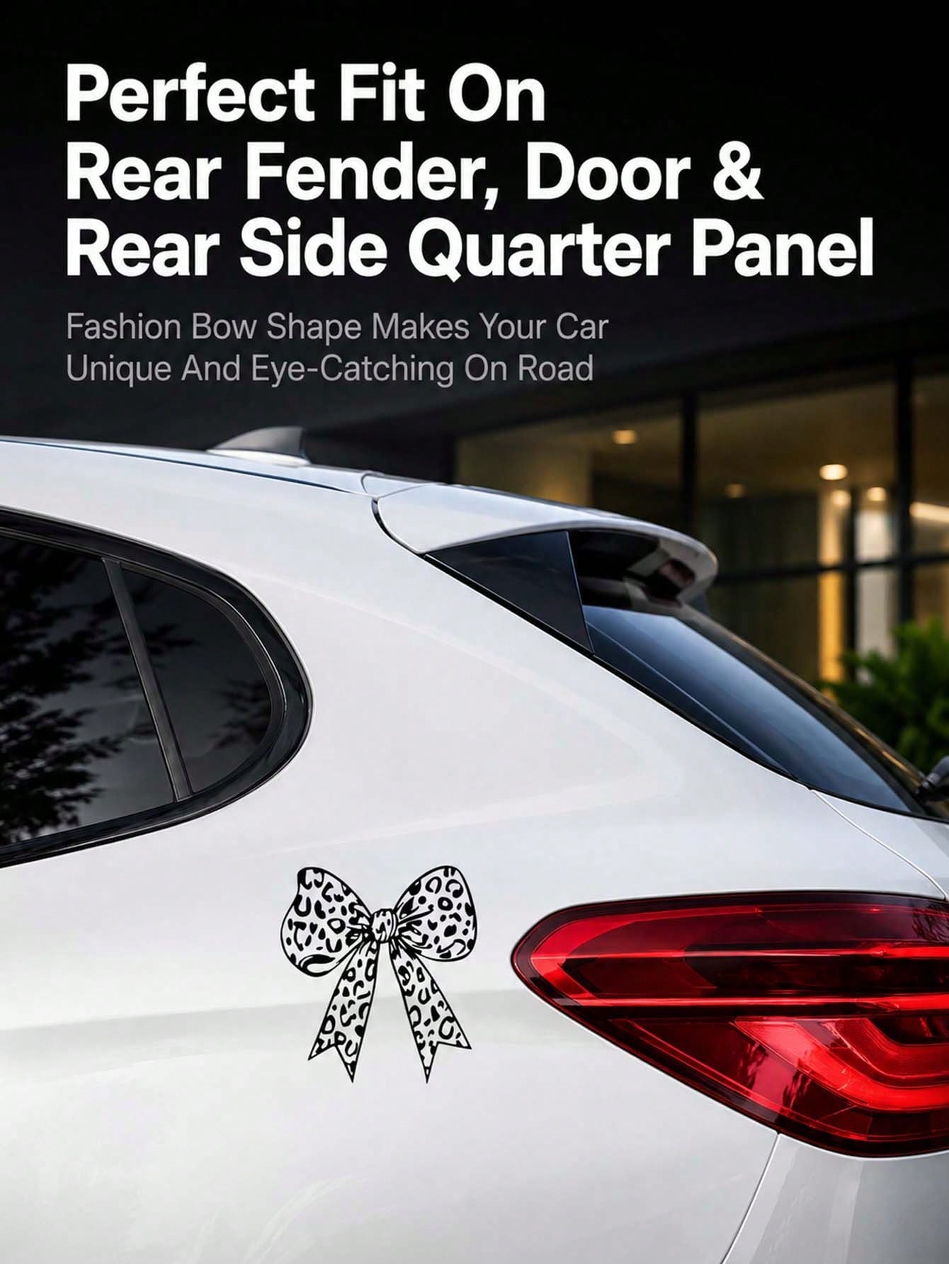 Leopard Print Bow Vinyl Car Decal Sticker, Cute Girly Self-Adhesive PVC Sticker, Waterproof UV Resistant Removable No Residue Decals For Auto Laptop Helmet Motorcycle Luggage DIY Ornament
