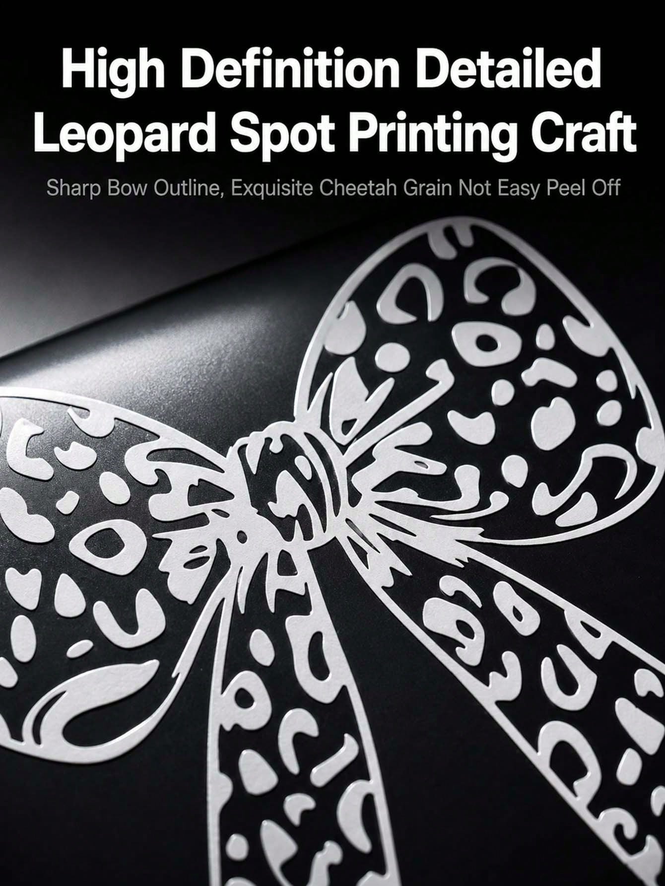 Leopard Print Bow Vinyl Car Decal Sticker, Cute Girly Self-Adhesive PVC Sticker, Waterproof UV Resistant Removable No Residue Decals For Auto Laptop Helmet Motorcycle Luggage DIY Ornament