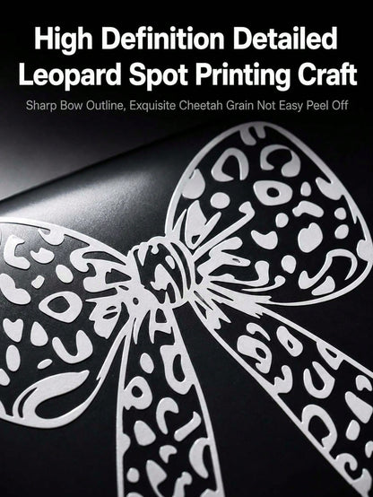 Leopard Print Bow Vinyl Car Decal Sticker, Cute Girly Self-Adhesive PVC Sticker, Waterproof UV Resistant Removable No Residue Decals For Auto Laptop Helmet Motorcycle Luggage DIY Ornament