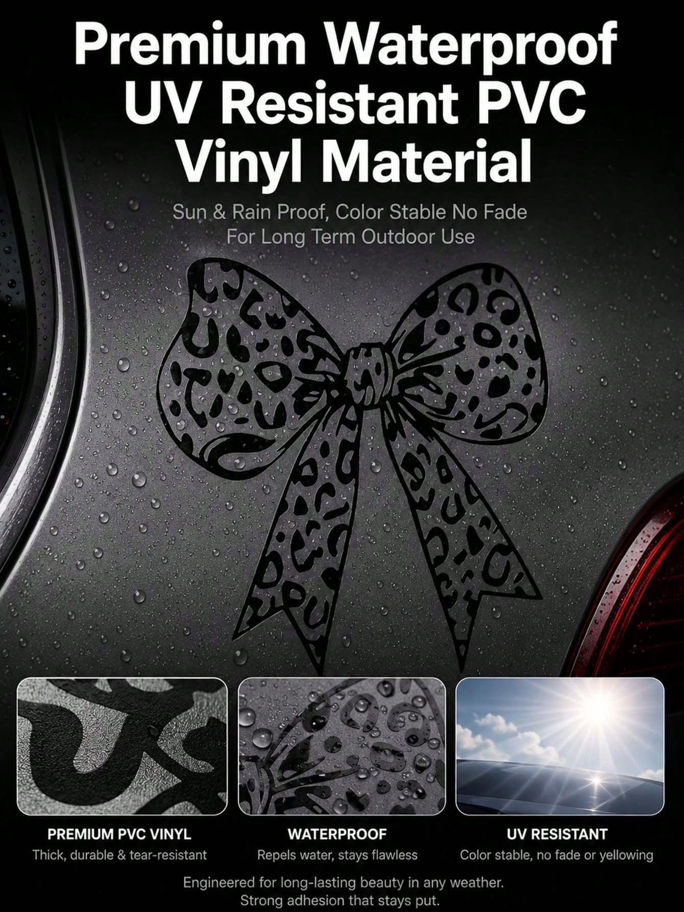 Leopard Print Bow Vinyl Car Decal Sticker, Cute Girly Self-Adhesive PVC Sticker, Waterproof UV Resistant Removable No Residue Decals For Auto Laptop Helmet Motorcycle Luggage DIY Ornament