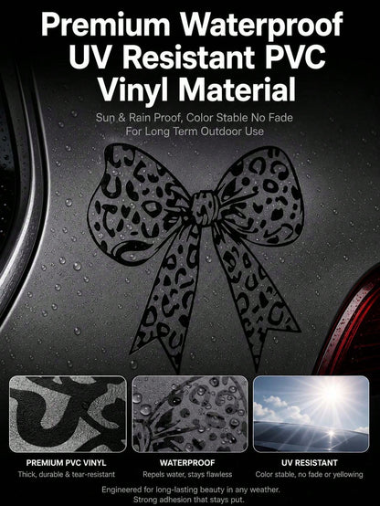 Leopard Print Bow Vinyl Car Decal Sticker, Cute Girly Self-Adhesive PVC Sticker, Waterproof UV Resistant Removable No Residue Decals For Auto Laptop Helmet Motorcycle Luggage DIY Ornament