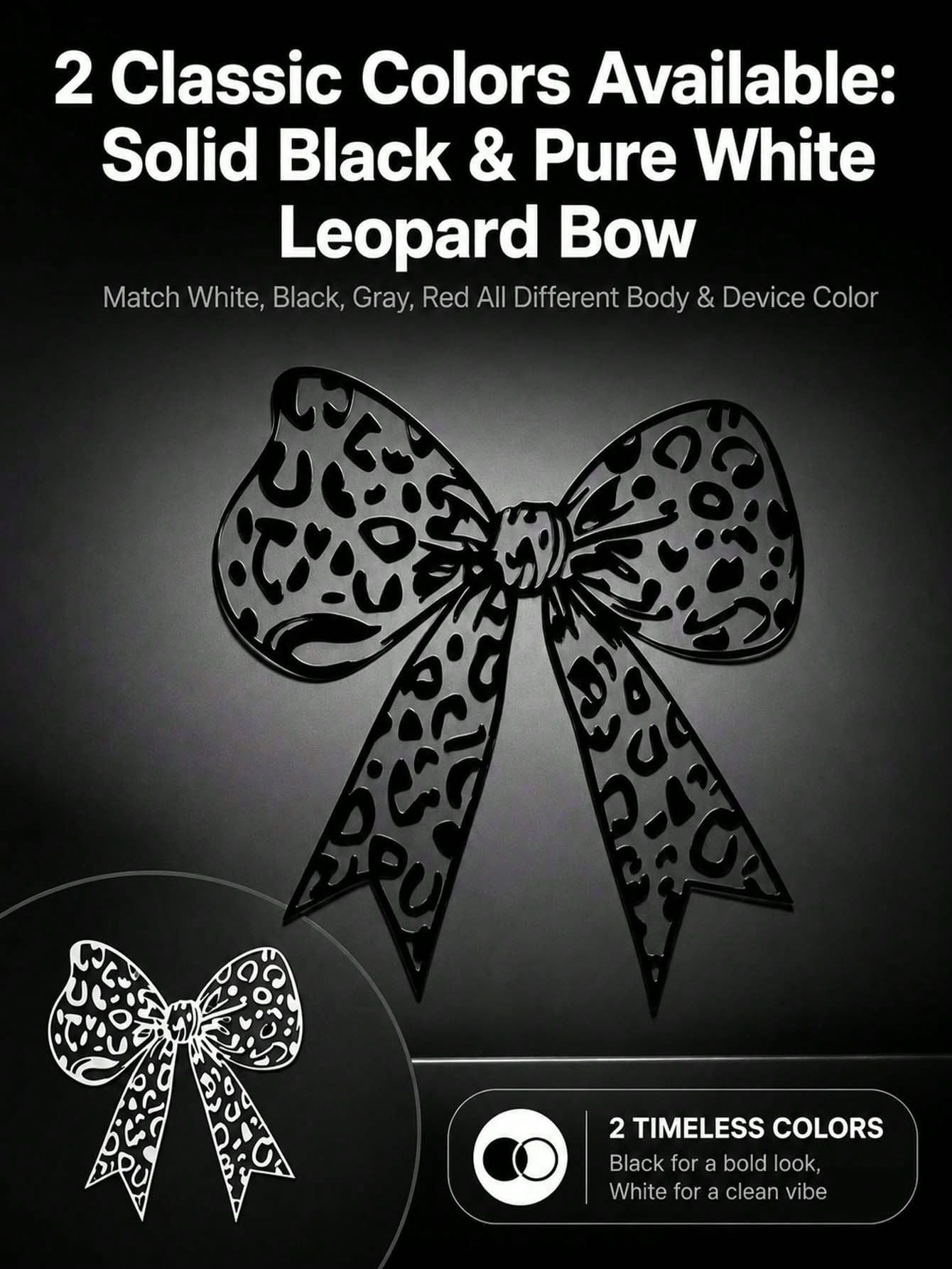 Leopard Print Bow Vinyl Car Decal Sticker, Cute Girly Self-Adhesive PVC Sticker, Waterproof UV Resistant Removable No Residue Decals For Auto Laptop Helmet Motorcycle Luggage DIY Ornament