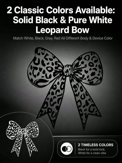 Leopard Print Bow Vinyl Car Decal Sticker, Cute Girly Self-Adhesive PVC Sticker, Waterproof UV Resistant Removable No Residue Decals For Auto Laptop Helmet Motorcycle Luggage DIY Ornament