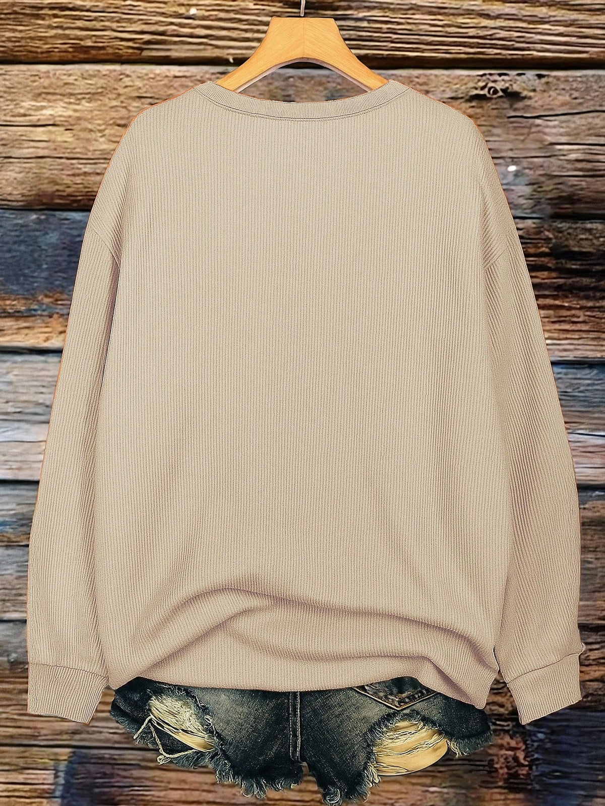 Letter Graphic Embroidered Minimalist Autumn/Winter Women's Regular Crew Neck Corduroy Long Sleeve Sweatshirt, Gift For Friends