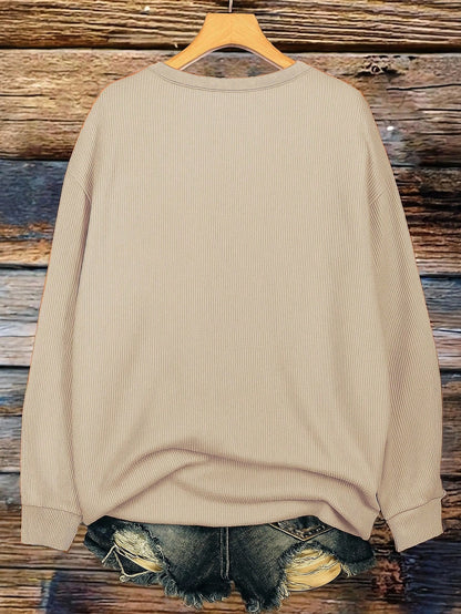 Letter Graphic Embroidered Minimalist Autumn/Winter Women's Regular Crew Neck Corduroy Long Sleeve Sweatshirt, Gift For Friends