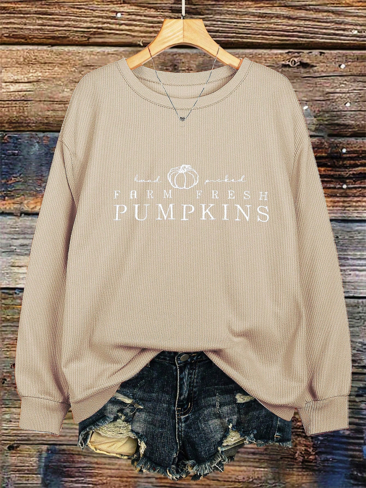 Letter Graphic Embroidered Minimalist Autumn/Winter Women's Regular Crew Neck Corduroy Long Sleeve Sweatshirt, Gift For Friends