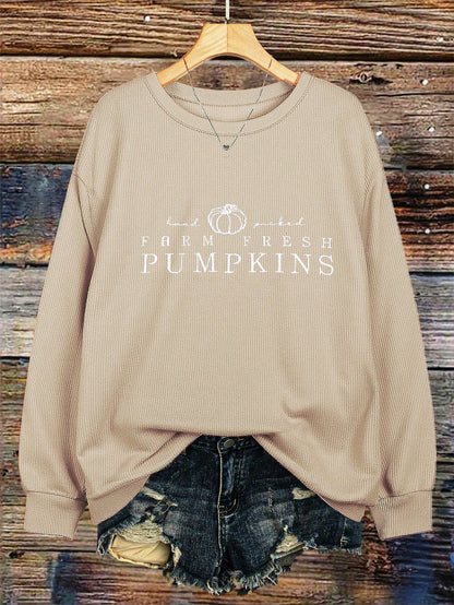 Letter Graphic Embroidered Minimalist Autumn/Winter Women's Regular Crew Neck Corduroy Long Sleeve Sweatshirt, Gift For Friends