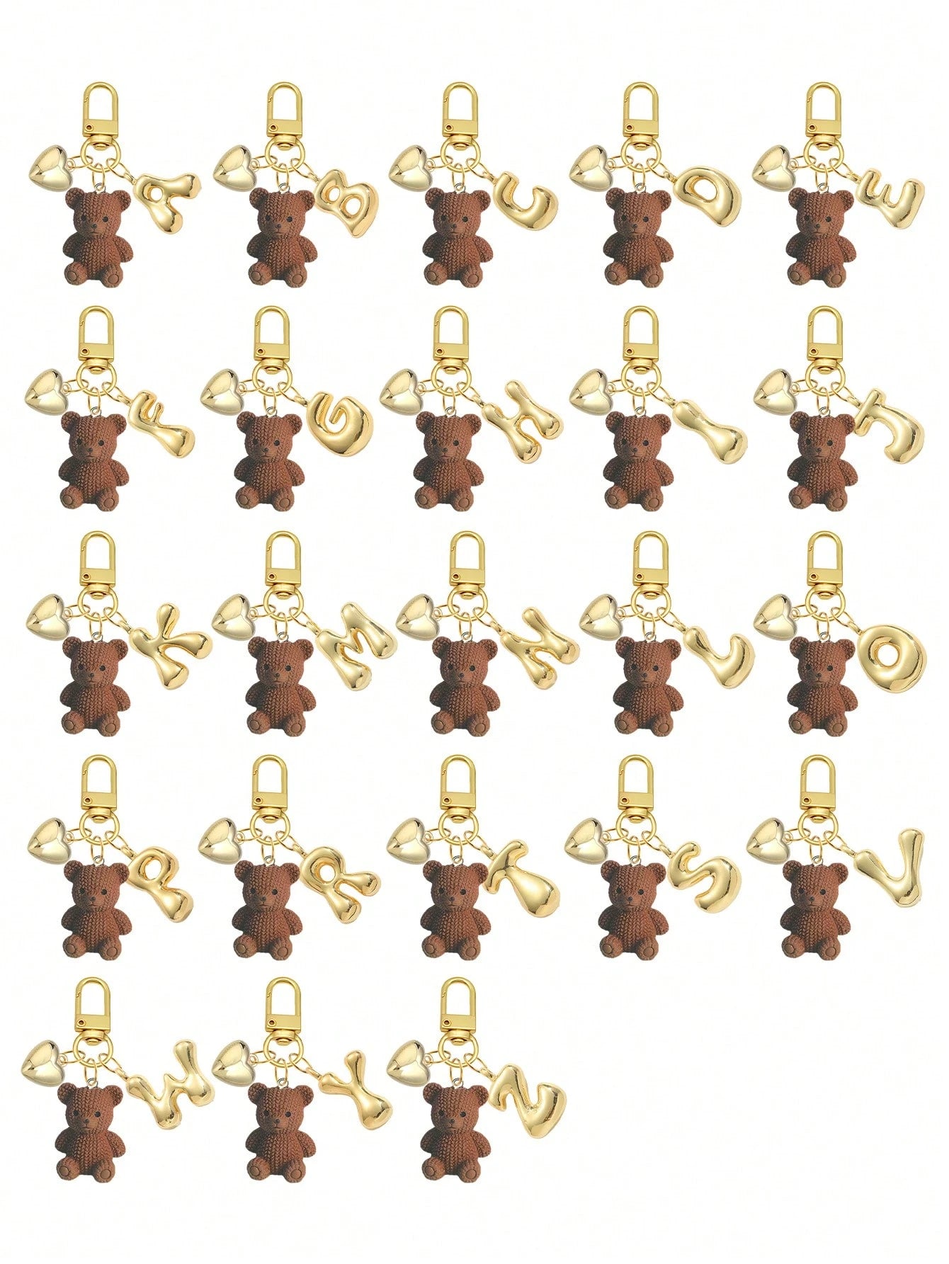 Letter Teddy Bear Keychain, With Gold Bubble Letter A-Z Keychain, Cute Teddy Bear Bag Charm Pendant, Suitable For Handbags, Wallets, Backpacks, Travel Bags, Decorative Keychain, Suitable For Gym, Clas