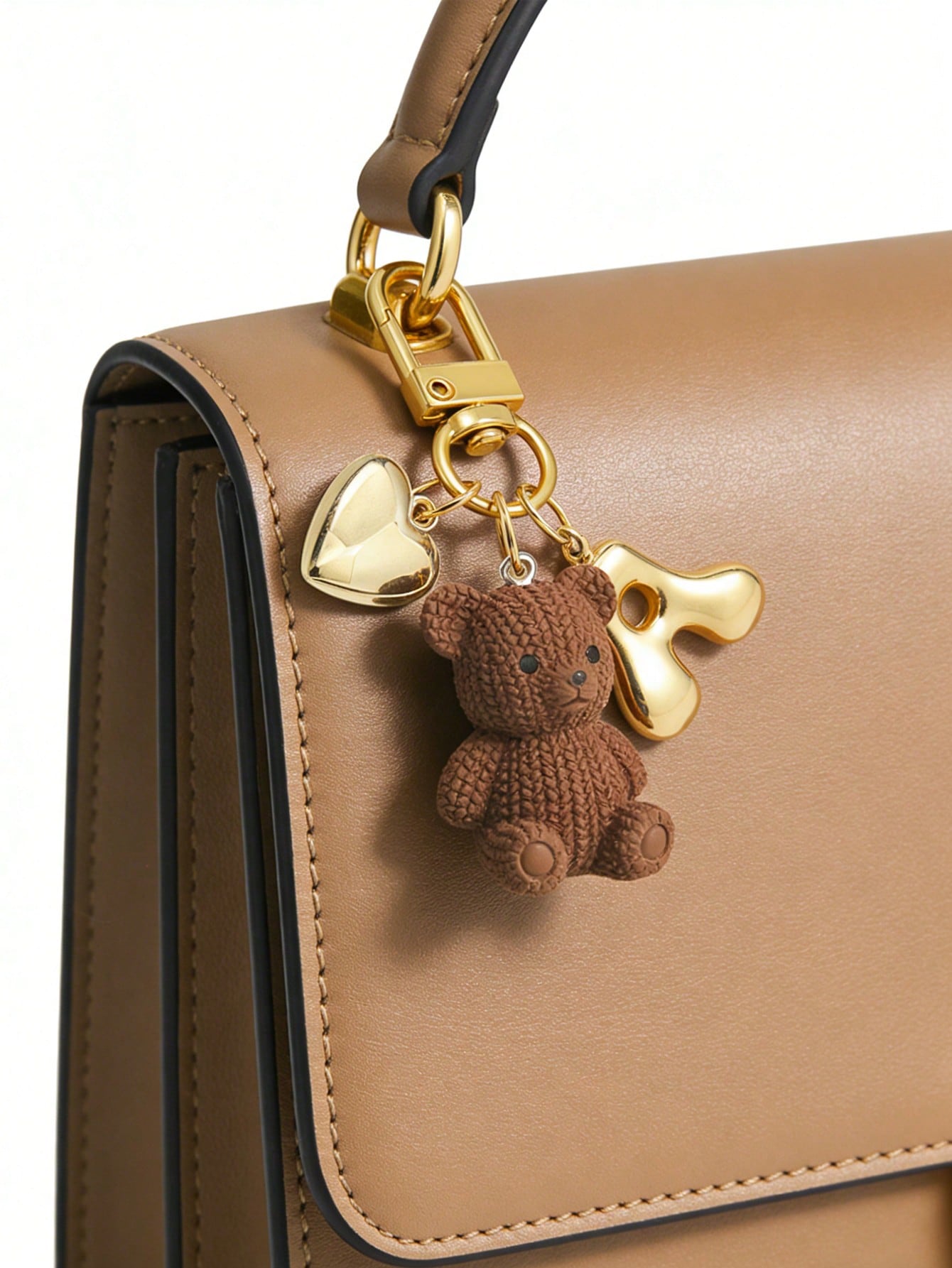 Letter Teddy Bear Keychain, With Gold Bubble Letter A-Z Keychain, Cute Teddy Bear Bag Charm Pendant, Suitable For Handbags, Wallets, Backpacks, Travel Bags, Decorative Keychain, Suitable For Gym, Clas