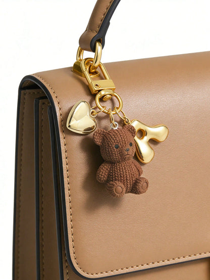 Letter Teddy Bear Keychain, With Gold Bubble Letter A-Z Keychain, Cute Teddy Bear Bag Charm Pendant, Suitable For Handbags, Wallets, Backpacks, Travel Bags, Decorative Keychain, Suitable For Gym, Clas
