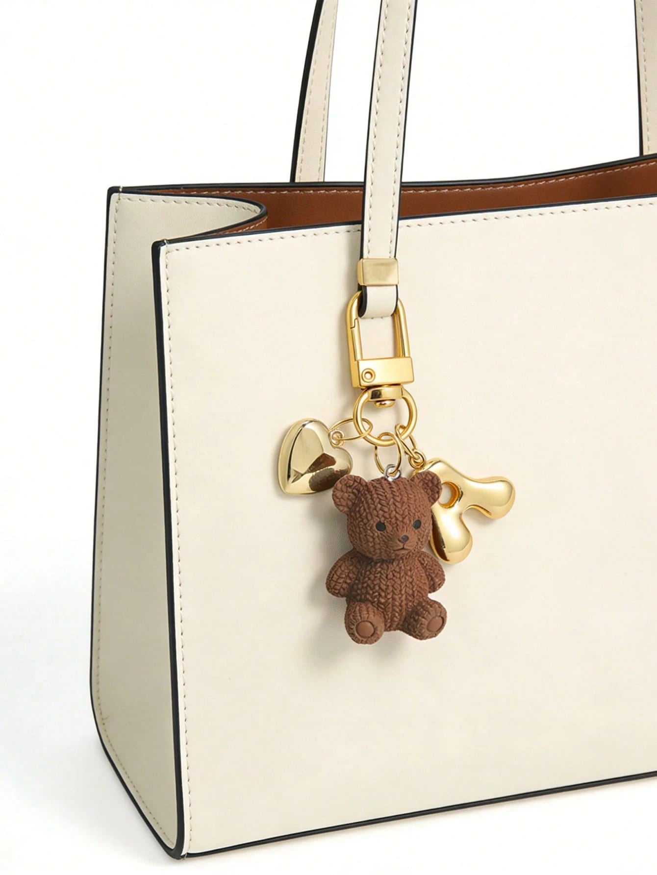 Letter Teddy Bear Keychain, With Gold Bubble Letter A-Z Keychain, Cute Teddy Bear Bag Charm Pendant, Suitable For Handbags, Wallets, Backpacks, Travel Bags, Decorative Keychain, Suitable For Gym, Clas