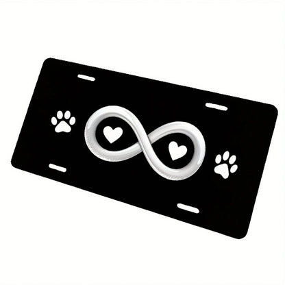 License Plate Holder And Protective Cover| Infinity Heart-Shaped Paw Print Black- Standard 6x12inch- Suitable For Cars, Trucks, SUVs- Aluminum Material