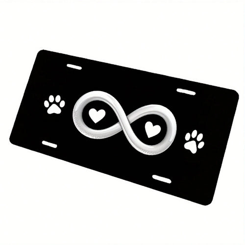 License Plate Holder And Protective Cover| Infinity Heart-Shaped Paw Print Black- Standard 6x12inch- Suitable For Cars, Trucks, SUVs- Aluminum Material