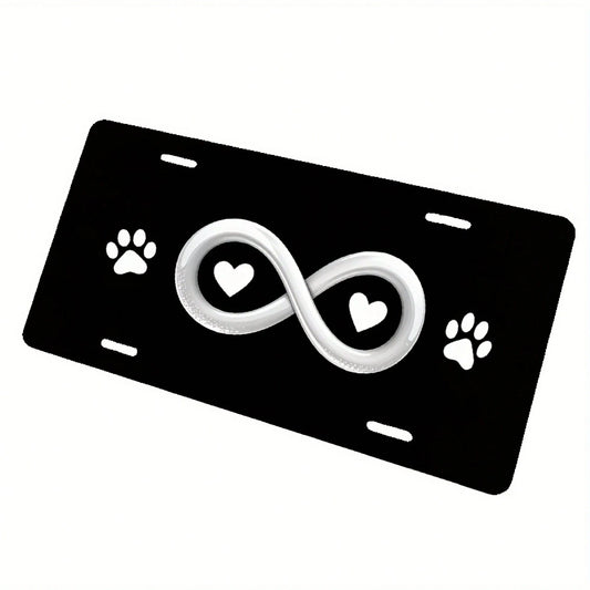 License Plate Holder And Protective Cover| Infinity Heart-Shaped Paw Print Black- Standard 6x12inch- Suitable For Cars, Trucks, SUVs- Aluminum Material