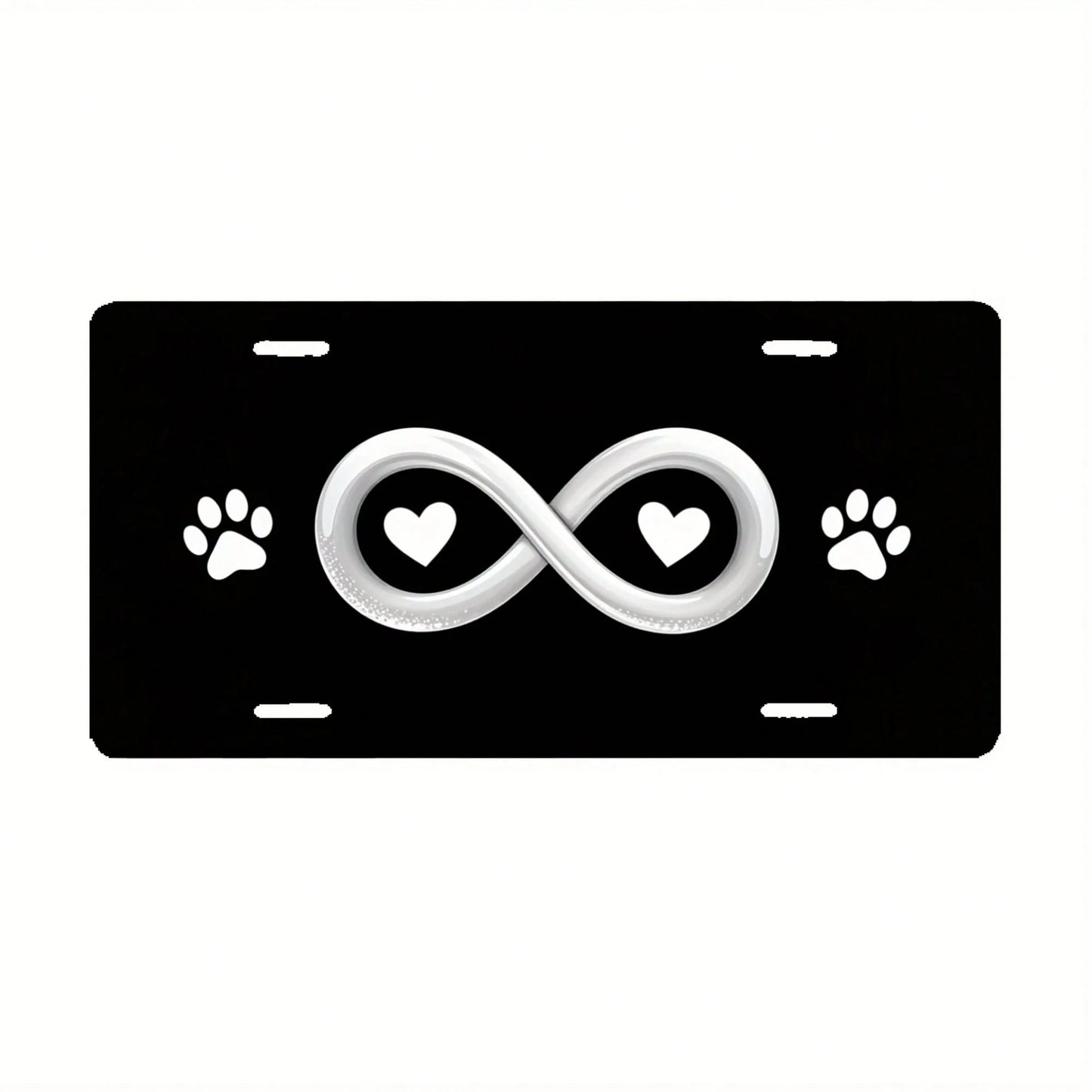 License Plate Holder And Protective Cover| Infinity Heart-Shaped Paw Print Black- Standard 6x12inch- Suitable For Cars, Trucks, SUVs- Aluminum Material