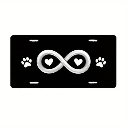 License Plate Holder And Protective Cover| Infinity Heart-Shaped Paw Print Black- Standard 6x12inch- Suitable For Cars, Trucks, SUVs- Aluminum Material