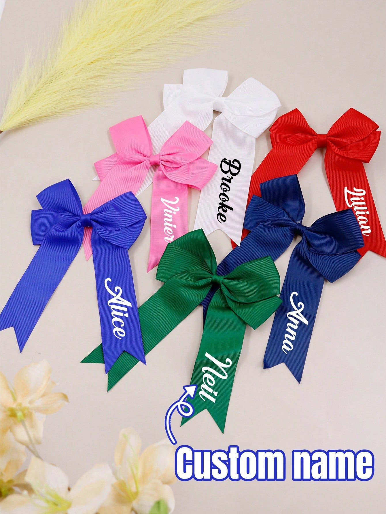 LICVIC 1/2Pcs Custom Name Hair Clip, Personalized Bow Alligator Clip, Customized Satin Hair Bow, Customizable Hair Accessory, Wedding, Birthday Gift