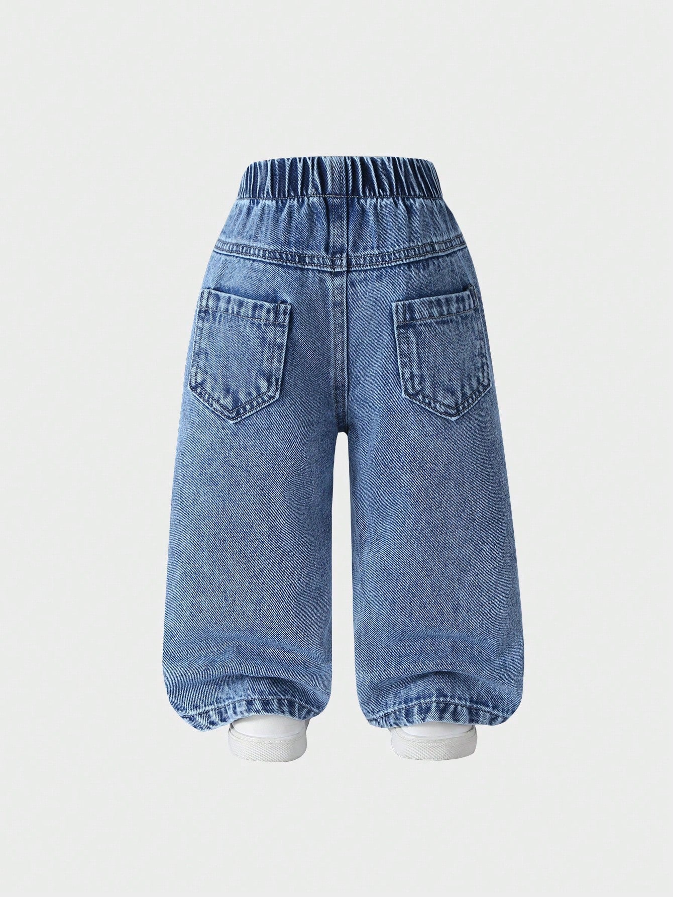 Light Blue Autumn Baby Girl Cute Cross Applique Straight Leg Jeans,Back-To-School Cute Modest Denim,Vintage Distressed Academic Style Outfit