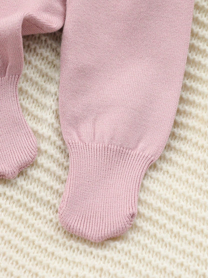 Light Pink Newborn Baby Girl Outfit Set With Lace Trim Sweater,Footed Pants&Knit Hat,Cute Autumn Long Sleeve Pink Bow Baby Set For Baby Shower