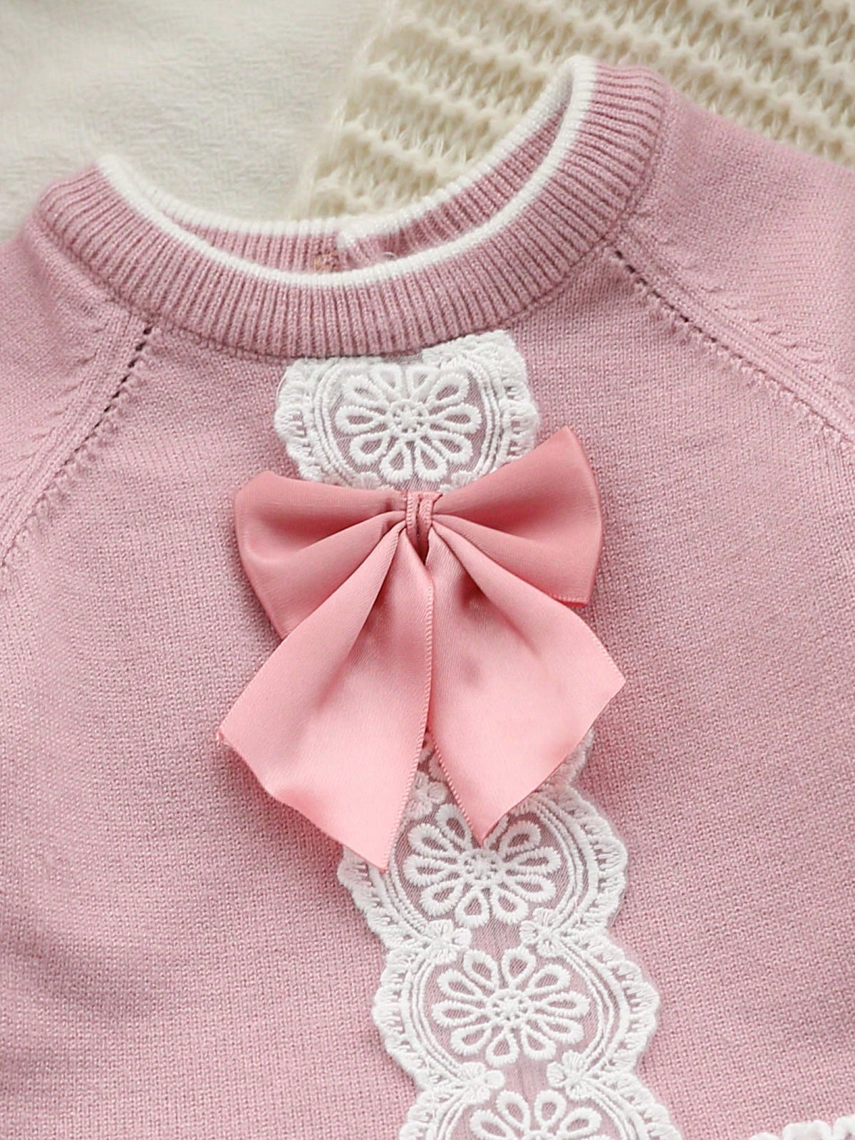 Light Pink Newborn Baby Girl Outfit Set With Lace Trim Sweater,Footed Pants&Knit Hat,Cute Autumn Long Sleeve Pink Bow Baby Set For Baby Shower