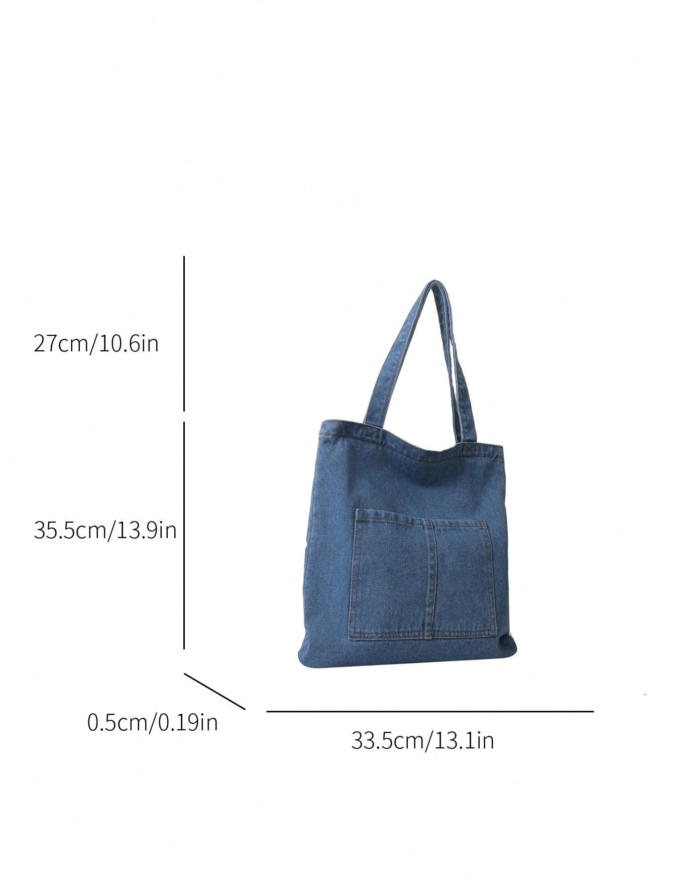 Light Wash Denim Effect Canvas Tote Bag, Multi-Pocket Commuting Handbag, Women's Large Capacity Tote Bag With Inner Pockets, Soft And Washable