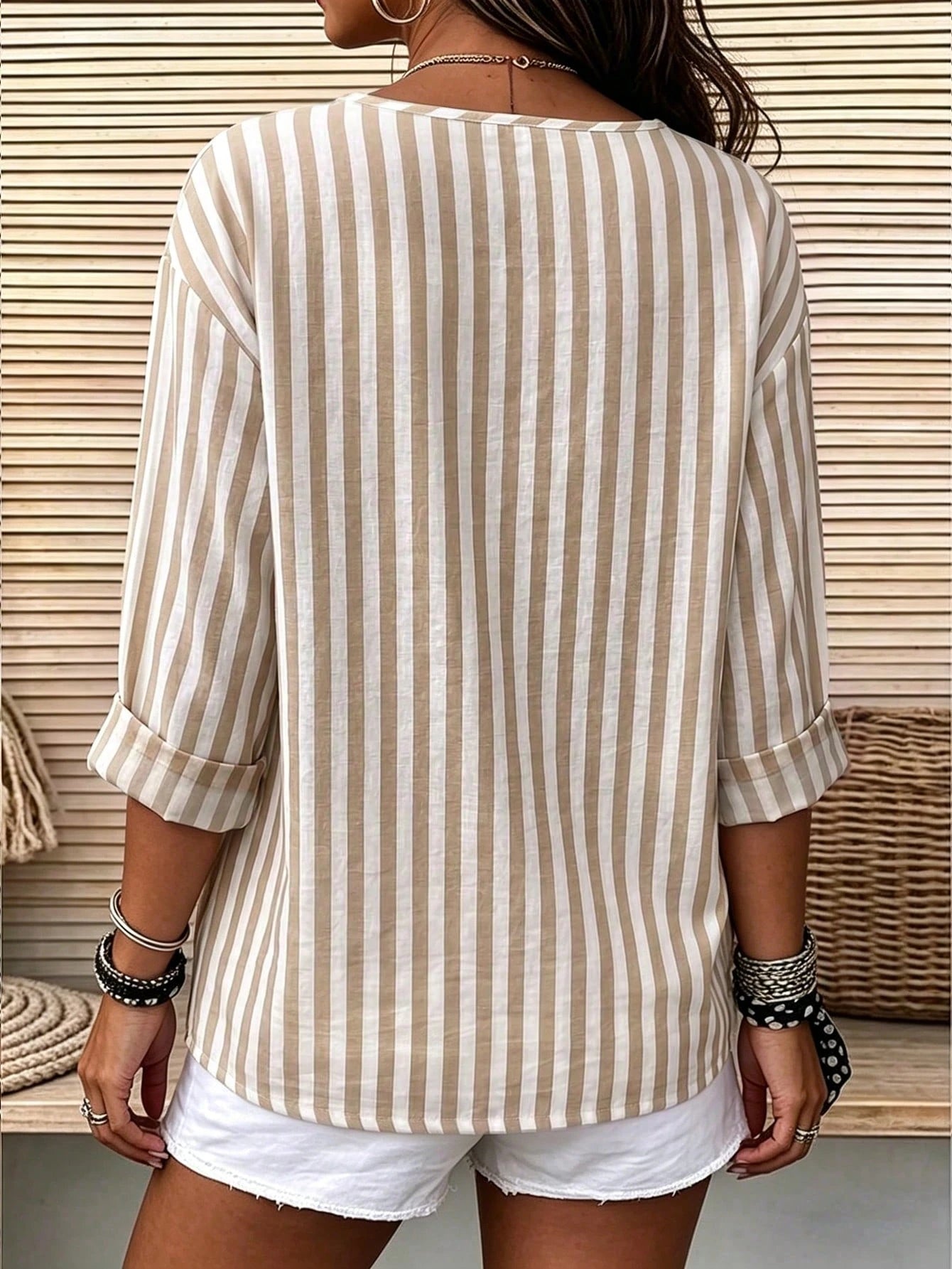 Linhara CURVE Plus Size Women's Woven Casual Striped Shirt