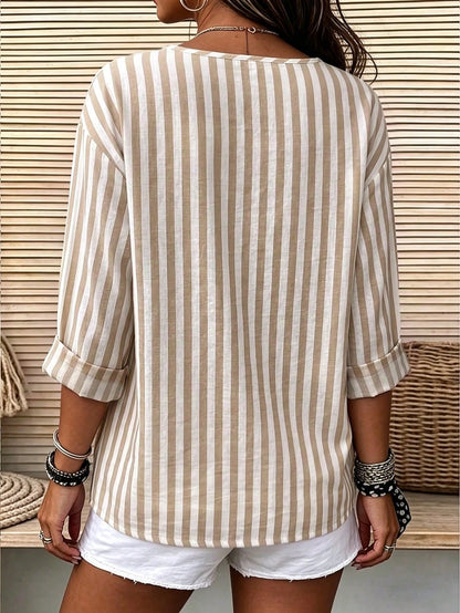 Linhara CURVE Plus Size Women's Woven Casual Striped Shirt